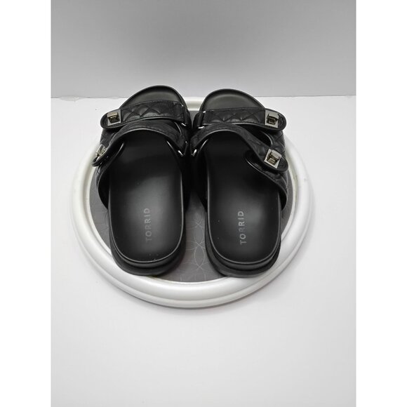 Torrid Womens Black Quilted Double Strap Slide Sandals W/ Silver Buckles Size 7. - Picture 5 of 7